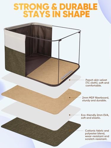 BALEINE 4 Pack Fabric Closet Storage Bins for Shelves, Linen Closet Organizers and Storage, Decorative Baskets for Organizing, Shelf, Clothes, Home, Office (Brown, 17''x13''x10.5'') - Image 3