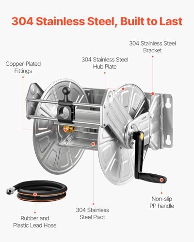 VEVOR Wall Mounted Garden Hose Reel Holds 150 ft 5/8-inch Water Hose Winder - Image 3