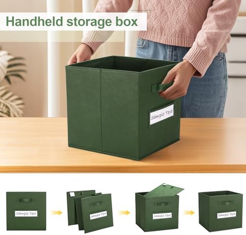 Fabric storage cubes (8 Pack) 13 Inch Cube Storage Bin, cube organizer bins with 8 Labels Window Cards & a Pen, Foldable cube organizer bins and Storage Box, Dark Green - Image 4