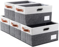 PRANDOM Larger Foldable Storage Bins with Handles [5-Pack] Fabric Collapsible Storage Boxes Baskets Cubes Containers with Handles for Closet Living Room Bedroom (Grey & White 17.3x12.2x10.4') by Prandom