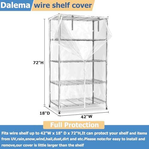 Waterproof Shelf Cover,Durable Dustproof Storage Wire Rack Covers,Outdoor Shelving Covers for Wire Shelves with Zipper 42''x18''x72'',Clear,Cover Only - Image 3