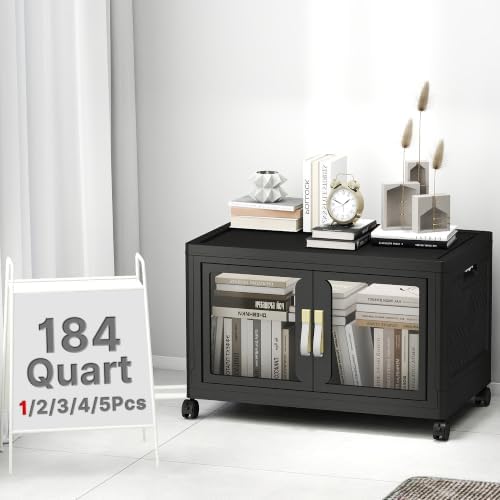 184QT Stackable Storage Bins with Lids, 46Gal Foldable Storage Cabinets by VNVTO