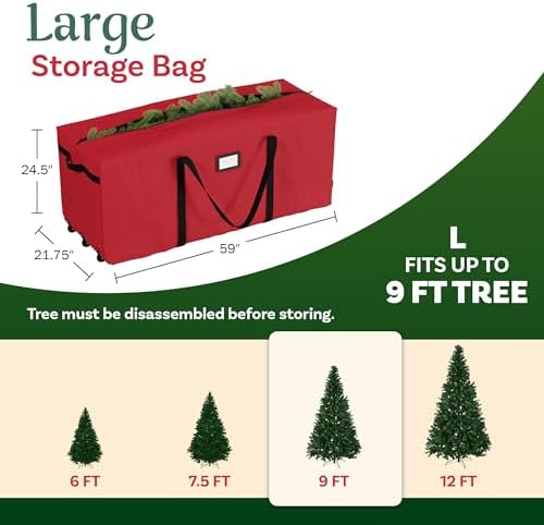 Rolling Christmas Tree Storage Bag - Holds 9-Foot Artificial Trees, Holiday Decorations, Inflatables, Garland, and More by Elf Stor (Red) - Image 2