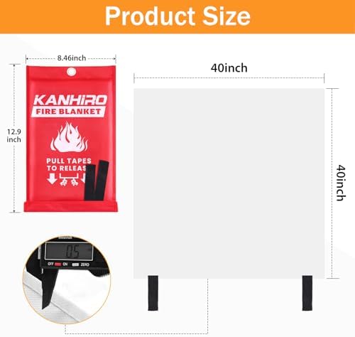kanhiro Fire Blanket Emergency for Home Kitchen - Fiberglass Fire Suppression Blanket Great for School, Fireplace, Grill, Car, Office, Warehouse (6 Pack, 39 in X 39 in) - Image 2