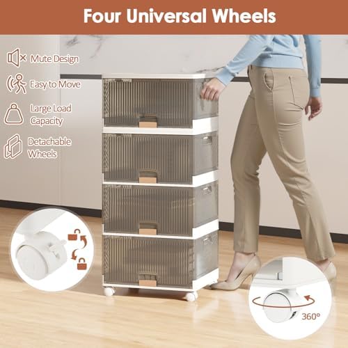 Giantex 4 Tier Stackable Storage Bins with Lids, 18 GalFoldable Shoe Storage Box with Detachable Wheels & Flip-Up Doors, Collapsible Closet Organizers and Storage Bins - Image 5