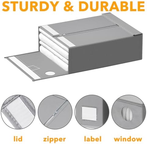 SpaceAid 12 Pack Bed Sheet Organizers and Storage, Foldable Sheet Organizer for Linen Closet, Sheets Set Folder Keeper with Window XL (Queen & King Size) Bedding Container (Gray, 12 Pack) - Image 6