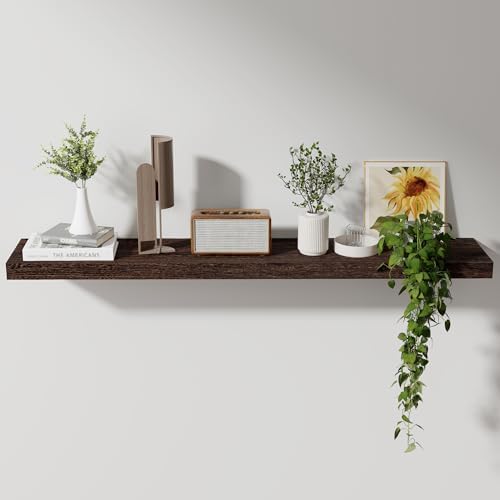 Axeman Floating Shelves, 8 Inch Deep Rustic Solid Wood Wall Shelves for Storage, Wall Mounted Display Shelving with Invisible Heavy-Duty Metal Bracket, 48" W x 8" D x 1.6" H, Rustic Brown - Image 6