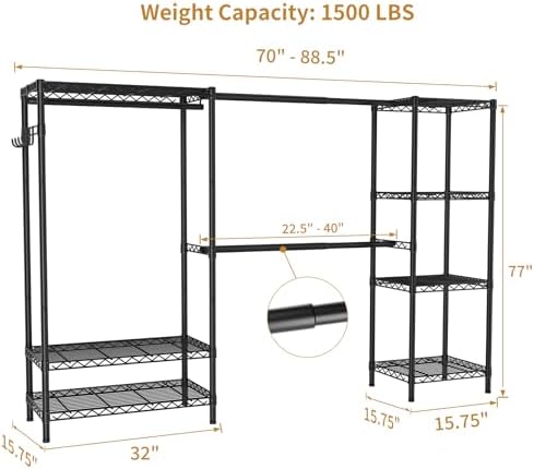 Golpart Heavy Duty Clothes Rack Metal Wardrobe with Adjustable Wire Shelves - Image 4