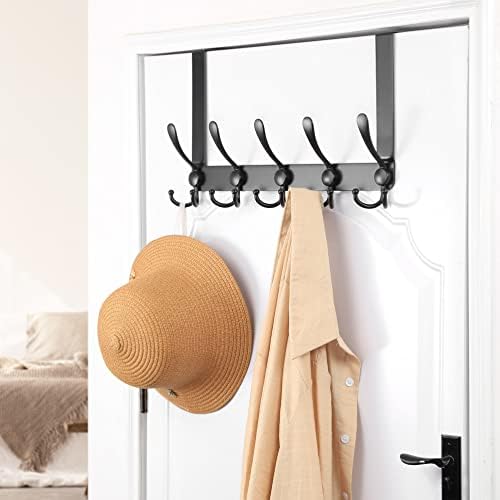 Dseap Over The Door Hook Hanger - Fits 1 3/8" to 1 3/4" Standard Doors | 5 Tri Hooks Heavy Duty Towel/Coat Rack | Door Organizer for Clothes, Jackets, Hats, Towels, Black, Pack of 2 - Image 6