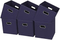 Black Fabric Cubby Storage Bins,13x13x13 Inches ,Cube Organizer Bin Foldable Storage Boxes with Dual Handles Fabric Organizer Box and collapsible Storage basket,Set of 6,Navy Blue by Yunkeeper