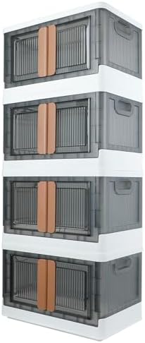 Storage Box, Plastic Cabinet, 8.4 Gallon (32L) Capacity (Each One), 4 Packs, Stackable Collapsible Drawer, with Door and Buckle, Organizer for Home and Office, Transparent by AssHMKITOfficial