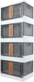 Storage Box, Plastic Cabinet, 8.4 Gallon (32L) Capacity (Each One), 4 Packs, Stackable Collapsible Drawer, with Door and Buckle, Organizer for Home and Office, Transparent by AssHMKITOfficial