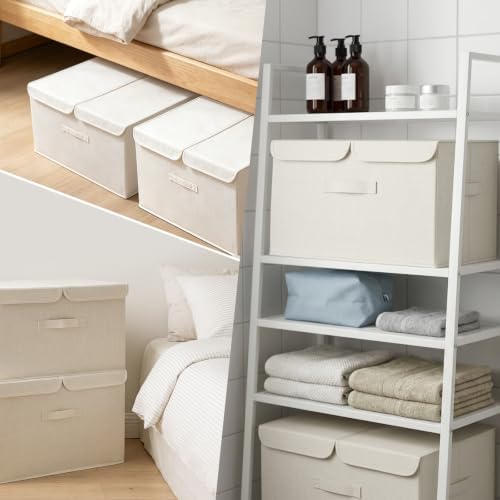 2 Pack Large Storage Boxes with Lids and Handles, Collapsible Linen Storage Bins Organizer Containers Baskets Cube with Removable Divider for Home Bedroom Closet Office (Cream, XL) - Image 4