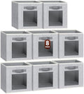 Homsorout Foldable Storage Cubes - Cubby Storage Organizer with Window, Decorative Fabric Bins for Clothes Storage, Closet Organizers for Shelves, 11inch, Set of 8, Light Grey by Homsorout