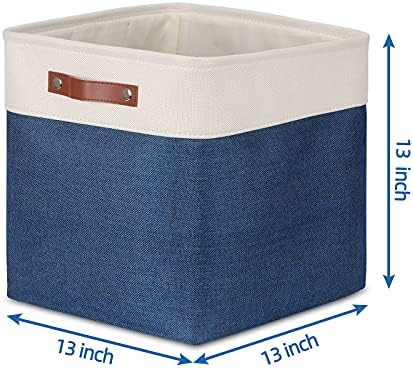 Temary Blue Storage Baskets for Shelves 13 Inch Cube Storage Bins 4Pack Fabric Cubes Basket with Handles for Organizing Shelf Baskets for Home Office Closet (White&Blue) - Image 2