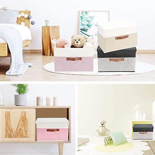 8 Pack Decorative Storage Bins Containers Fabric Bins with Lids Storage Baskets Bulk for Shelves Drawers, Desktop, Closet, Playroom, Classroom, Office, Bedroom, (15INx10INx10IN, Beige/White) - Image 7