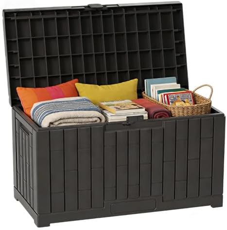 Outdoor Storage Box, 60 Gallon Waterproof Deck Box, Lockable Storage Container, Built-in Reinforcing Metal Rod Outside Resin Bin for Patio, Garden, Poolside and Garage by DIAMONDFORGE