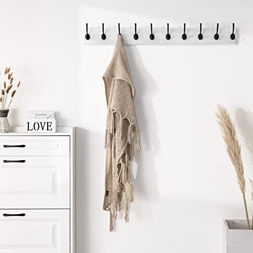 SKOLOO Rustic Wall Mounted Coat Rack, 10 Hooks, 38", Solid Wood, White - Image 2