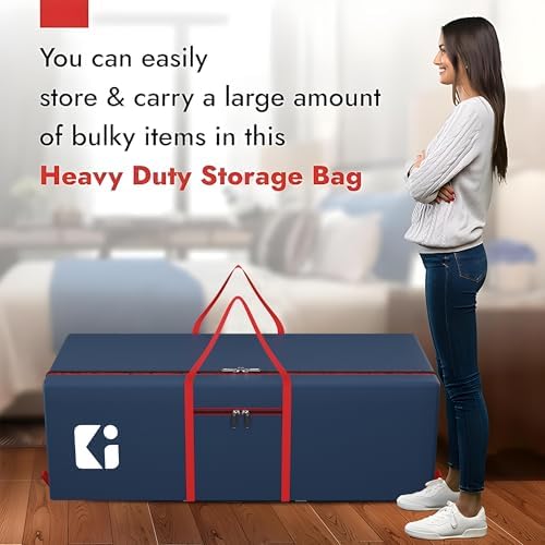 Kuber Industries Large Capacity 236 Liter Foldable Under Bed Storage Bags/Duffle Bags For Travel/Moving Bags/Wardrobe Organizer Bags | House Shifting, Travel, Hostel & Dorm Use | Red & Blue - Image 7