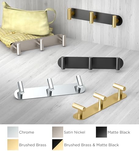Gatco 1292MX Latitude II Triple Robe Hook, Matte Black Wall-Mounted Bathroom Organizer, Heavy-Duty Brass 3-Hook Rail for Robes, Towels & Clothes, 11-Inch Wide Storage Rack - Image 4