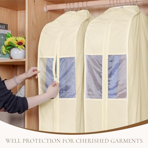 Univivi 40 Inch Cloth Garment Bags for Hanging Clothes 2 Pack, Beige - Image 5