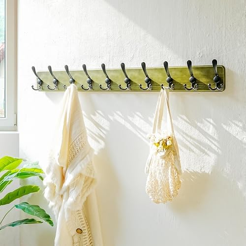 Dseap Coat Rack Wall - Heavy-Duty 38-1/4" Long, with Reinforced 10 Custom Tri-Hooks, Solid Wood Wall Hanger for Coats Hat Jackets - Rustic Farmhouse Entryway Hallway Storage, Weathered Green & Black - Image 7