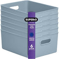 Superio Ribbed Collection - Decorative Plastic Basket Open Home Storage Bins Organizer, Large Blue (6 Pack) Container Boxes for Organizing Closet Storage Bins for Shelves 15 Liter/16 Quart by Superio
