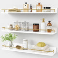 Forbena 24 Inch Bathroom Floating Shelves for Wall Set of 3, Gold Bathroom Shelves Over Toilet Wall Mounted with Rail, Decorative Hanging Shelf for Bedroom Office Living Room Decor (White and Gold) by Forbena