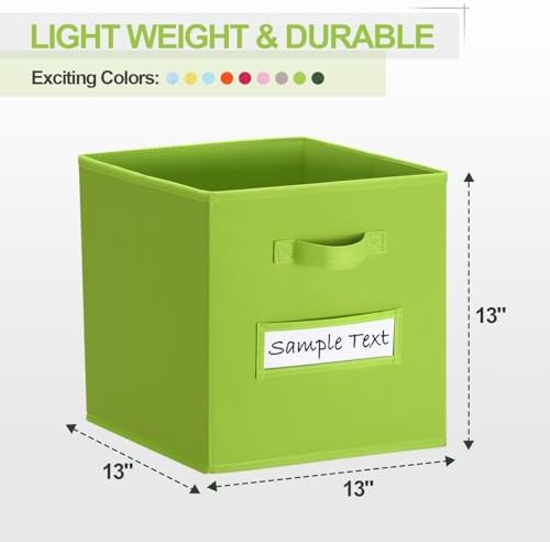 13x13 storage cube bins (Set of 10) Foldable Fabric storage cubes with 10 Labels Window Cards & a Pen,13 inch cube storage bins,Closet Organizers for Shelves,Cubby Organizer Boxes,lime green - Image 2