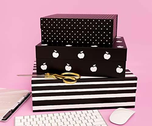 kate spade new york Black Decorative Storage Boxes with Lids, 3 Pack Sturdy Organizer Storage Bins, Includes Small Medium Large Pink Nesting Boxes with Magnetic Closure, Dots and Stripes - Image 2
