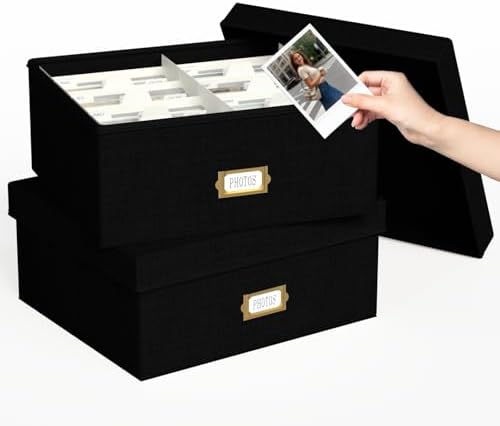 Decorative Photo Storage Box, 2 Pack Linen Photo Box Hold 1700 4x6 Pictures by JOLENSOY