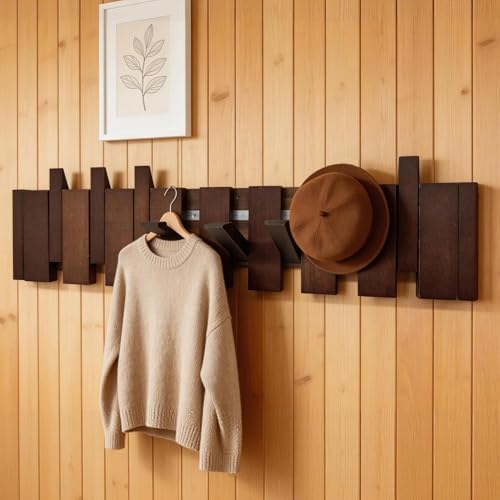 ArtBeek Walnut Wall Mounted Piano Key Coat Rack with 8 Hooks - Image 3