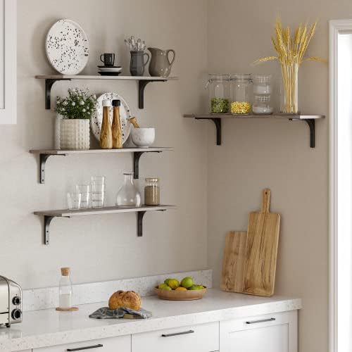 DINZI LVJ Long Wall Shelves, 31.5Inch Wooden Wall Mounted Shelves, Set of 2 - Image 5