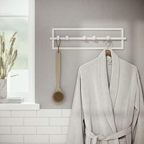 Umbra Cubiko Wall Mounted Modern, Sleek, Space-Saving Hanger with Retractable Hooks to Hang Coats, Scarves, Purses and More, 5, White - Image 2