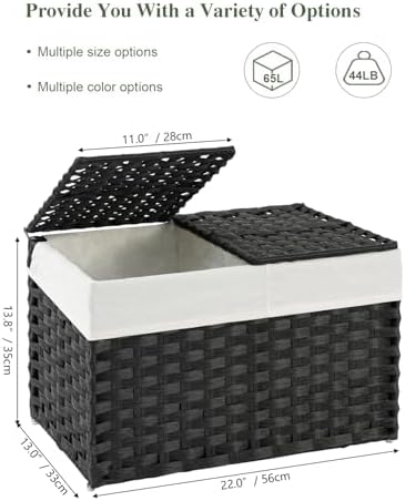 SETVSON Storage Basket with Lid PE Rattan Woven Storage Bins, 65L Black - Image 2