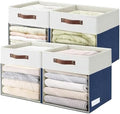 Bagnizer Storage Cubes, 4 Pack Linen Foldable Storage Bins (13 x 13 inch) with Clear Window and Handles, Fabric Organizer for Shelf Closet, Clothes, Books - (Navy Blue and White) by Bagnizer