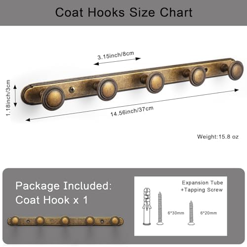 Goo-Ki 1 Pack Antique Brass Coat Rack Wall Mount Heavy Duty, Vintage Brass Towel Rack Zinc Alloy Coat Hooks Wall Mounted for Bag Hat Clothes Scarf - Image 4