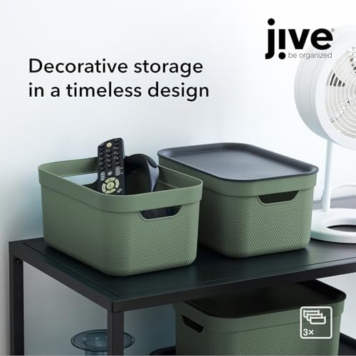 Rotho Jive Set of 3 Storage Box 5l with Lid, Recycled Plastic, Green - Image 2