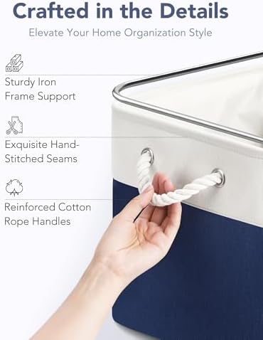 12x12 Inch Fabric Cube Storage Bins with Cotton Rope Handle 6-Pack - Image 4
