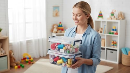 Tribello Small Clear Storage Bins with Lids, Bulk 16-Pack Stackable Plastic Storage Containers for Home Organization – Totes for Closet and Underbed Storage, 2.6 Quarts - Image 5