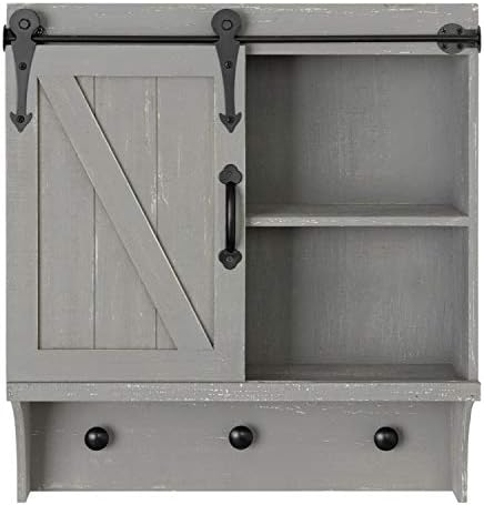Kate and Laurel Cates Decorative Farmhouse Cabinet Wall Organizer with Sliding Barn Door and 3 Knobs, 18 x 8 x 20, Gray, Shabby-Chic Farmhouse-Inspired Mail and Key Holder for Wall - Image 5