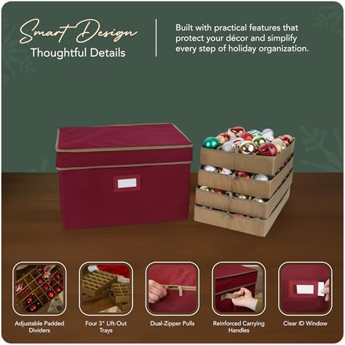 Covermates Adjustable Ornament Storage Box, 19.25" W x 13" D x 12.5" H, Red - Image 4
