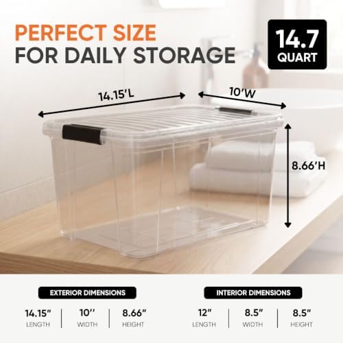 Superio 14.7 Quart Clear Plastic Storage Boxes with Lids, Stackable Organizer Containers, BPA-Free Storage Bins for Home, Office, School & Dorm, 6 Pack - Image 3