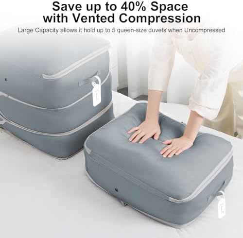 Comforter Storage Bag - Large Capacity Blanket Storage Bags 3-Layer Ultra Space Saving Self Compression Organizer, Washable Compression Bags for Storage Comforter Blanket, 4-Pack, Grey - Image 3