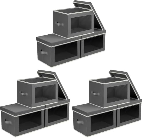 Homsorout Storage Bins with Lids - Fabric Storage Boxe with Window, Collapsible Closet Organizers with Handles, 9 Pack Decorative Bin, Home Cubes Baskets for Clothes, Hat, Books, Dark Grey by Homsorout