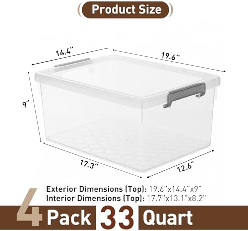 Citylife 33 Qt Ultra-Thick Plastic Clear Storage Bins with Lids, 4-Pack - Image 3