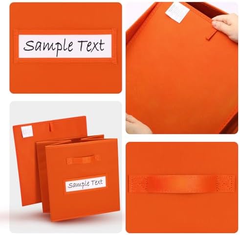 13x13 storage cube bins (Set of 10) Foldable Fabric storage cubes with 10 Labels Window Cards & a Pen,13 inch cube storage bins,Closet Organizers for Shelves,Cubby Organizer Boxes,Orange - Image 3