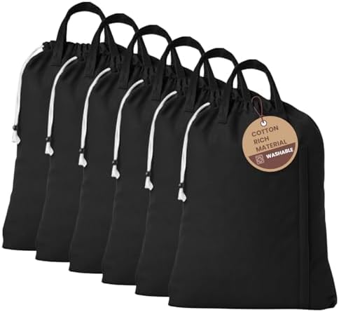 LFH Home Large Premium Cotton Rich Canvas Laundry Bag with Drawstring and Handles Heavy Duty, Multi-Use, and Washable for Home, Travel, College or Storage 28x36 (Pack of 6)-Black by LFHHomePrivateLimited