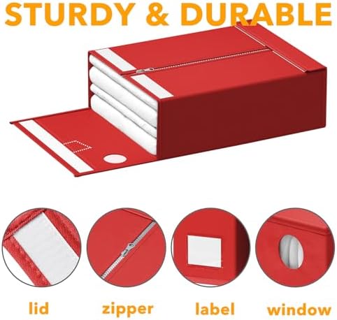 SpaceAid 12 Pack Bed Sheet Organizers and Storage, Foldable Organizer for Linen Closet, Set Folder Keeper With Window XL (Queen & King Size) Bedding Container (Red) - Image 6