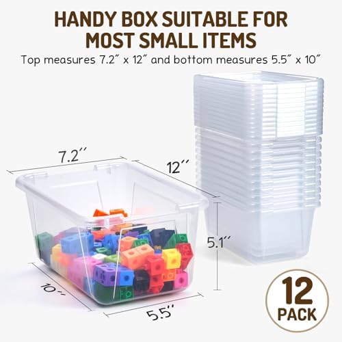 GAMENOTE 6 Quart Storage Bins with Lids, Plastic Latching Box for Classroom & Kids Toy Storage,Stackable Shoe Box Size Containers for STEM Morning Tubs, Crafts & Building Blocks (12, Clear) - Image 2